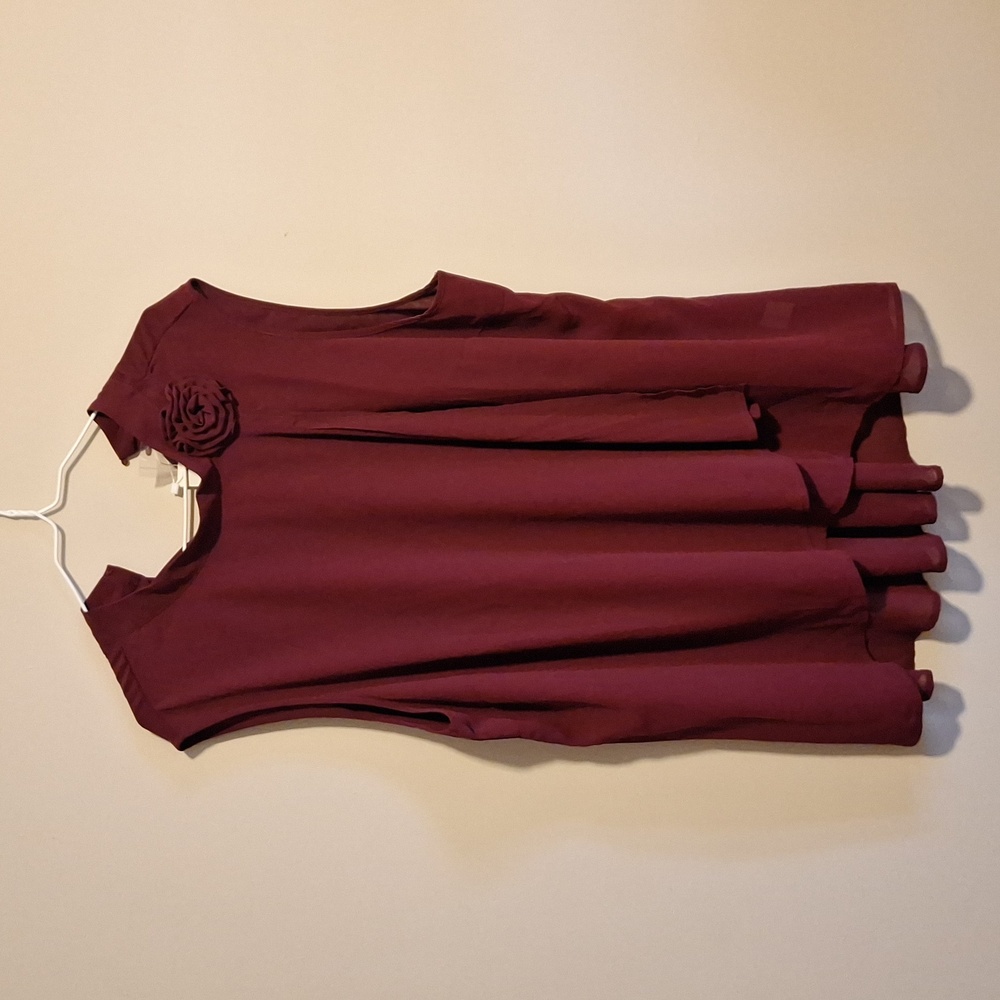 Burgundy blouse with 3D flower detail